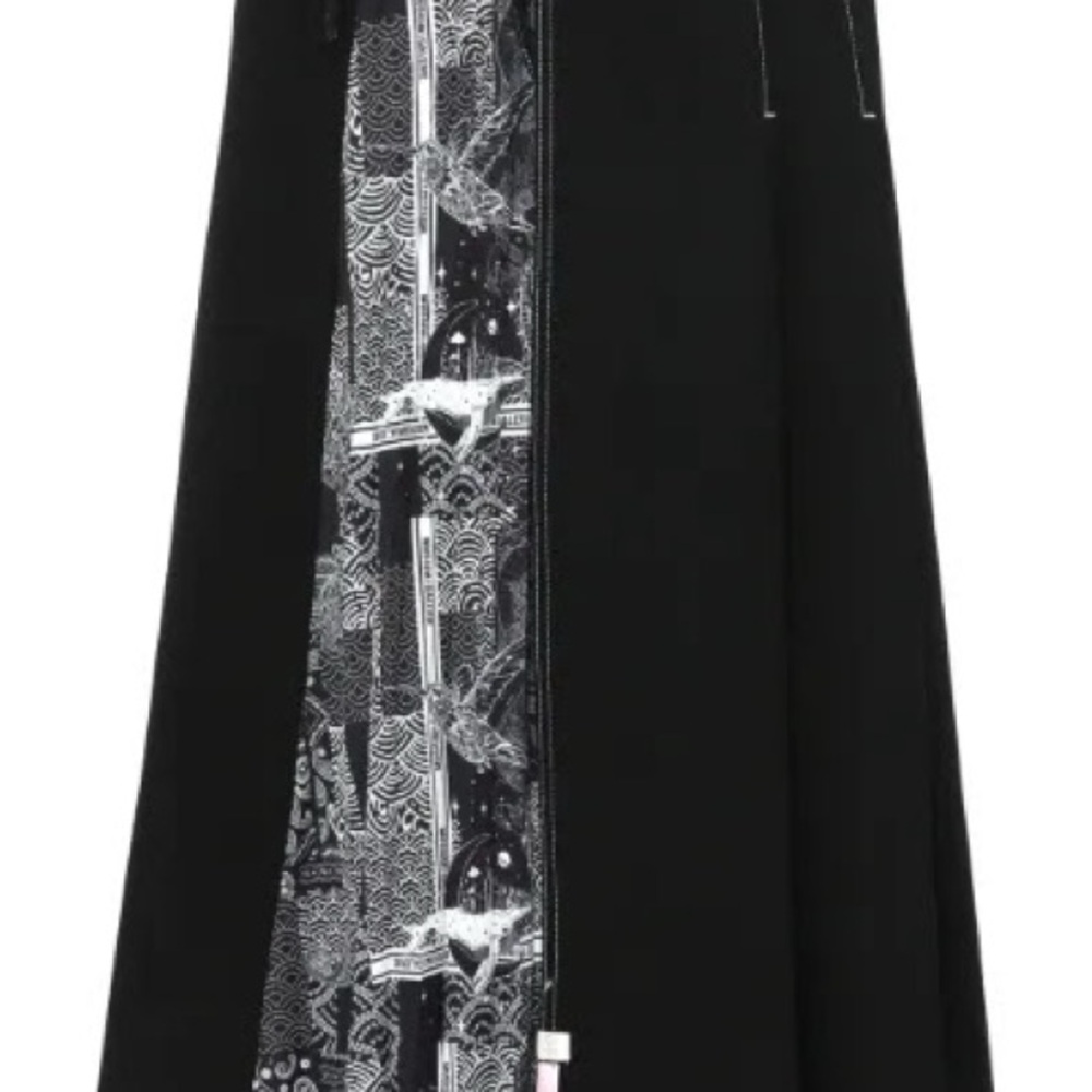 Musium Div. pleated denim midi skirt Black and White Patterned